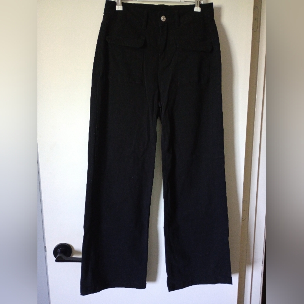Black Wide-Leg Cotton/Elastane Pants Size 4